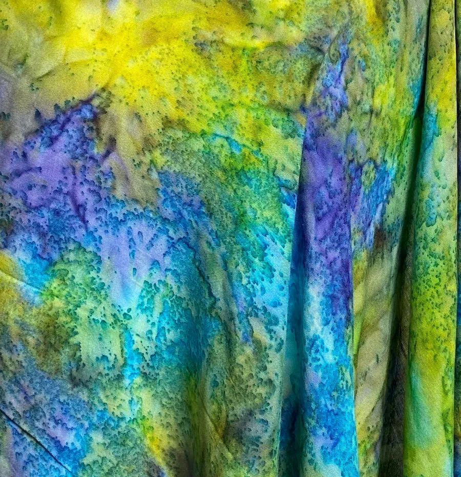 2.5-yard PIECE Pre-Washed/Dried, Hana, Tropical Turquoise/Lime Artisan Tie Dye Rayon Challis from India, #HB-273