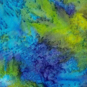 2.5-yard PIECE Pre-Washed/Dried, Hana, Tropical Turquoise/Lime Artisan Tie Dye Rayon Challis from India, #HB-273