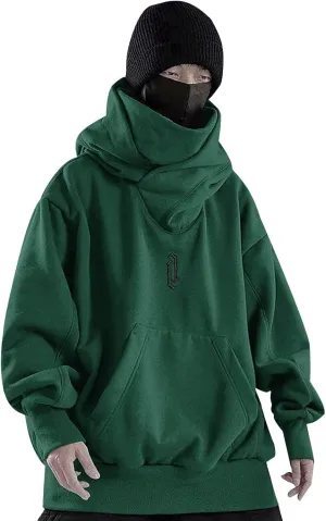 Alalaso Ninja Hoodie Men Double Neckline Cotton Pullover Windproof Warm Japanese Assassin-Style Sweatshirt for Men and Women