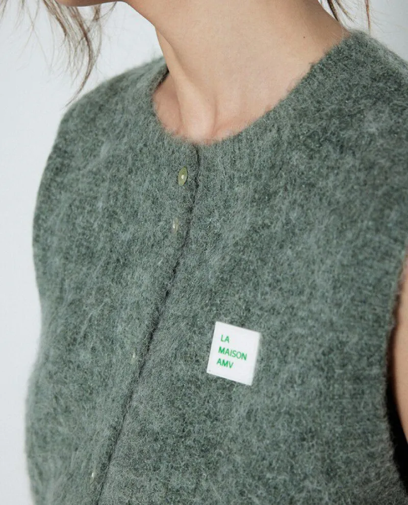 American Vintage East Tortoise Green Sleeveless Cardigan