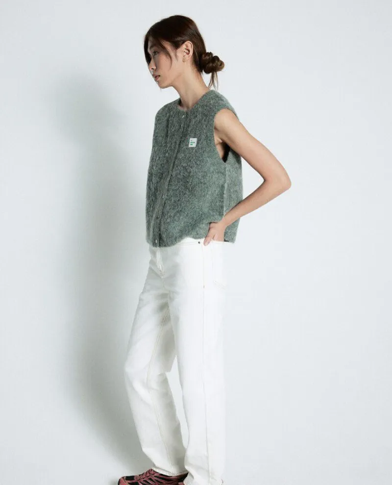 American Vintage East Tortoise Green Sleeveless Cardigan