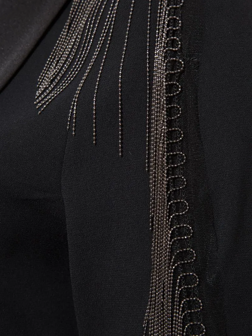 Anthracite Metal Stripe Detailed Jacket with Satin Collar - Black