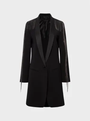 Anthracite Metal Stripe Detailed Jacket with Satin Collar - Black