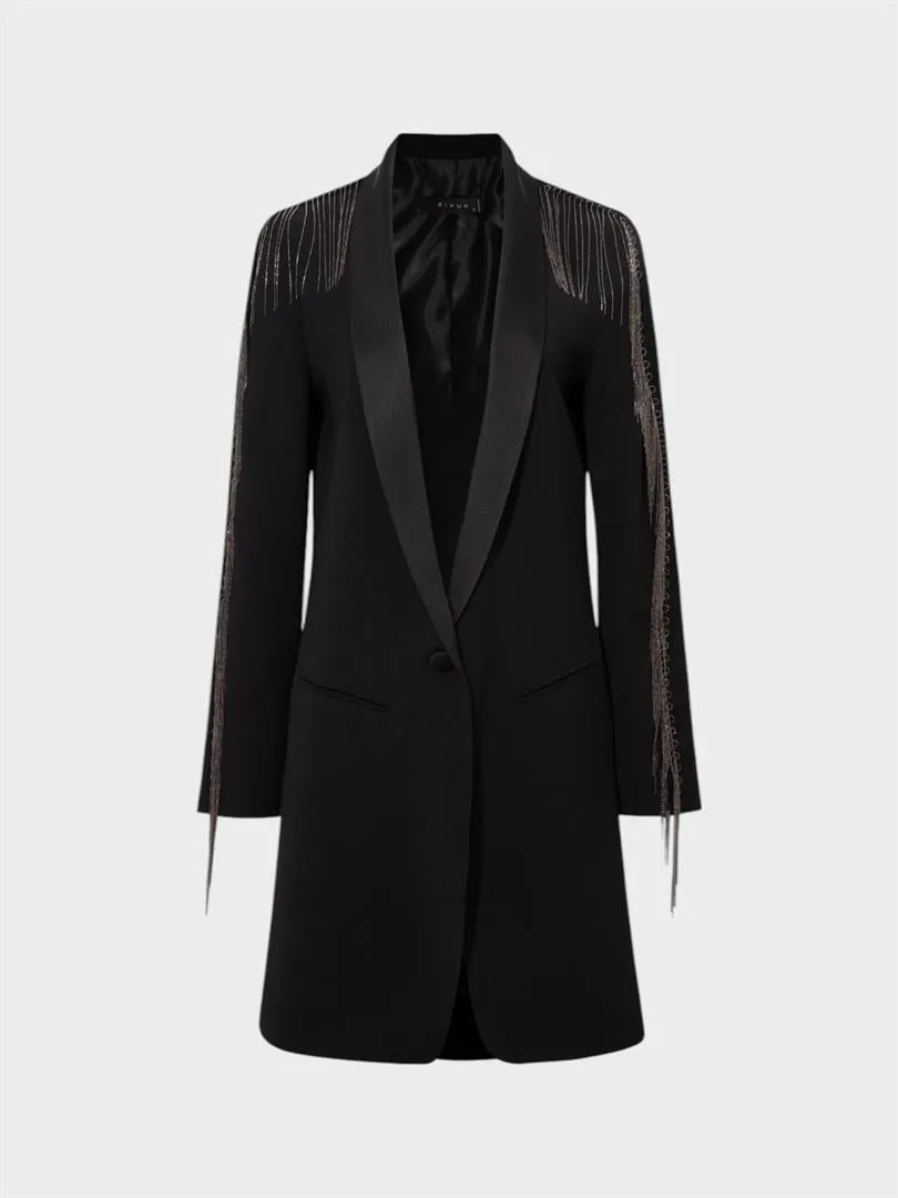 Anthracite Metal Stripe Detailed Jacket with Satin Collar - Black