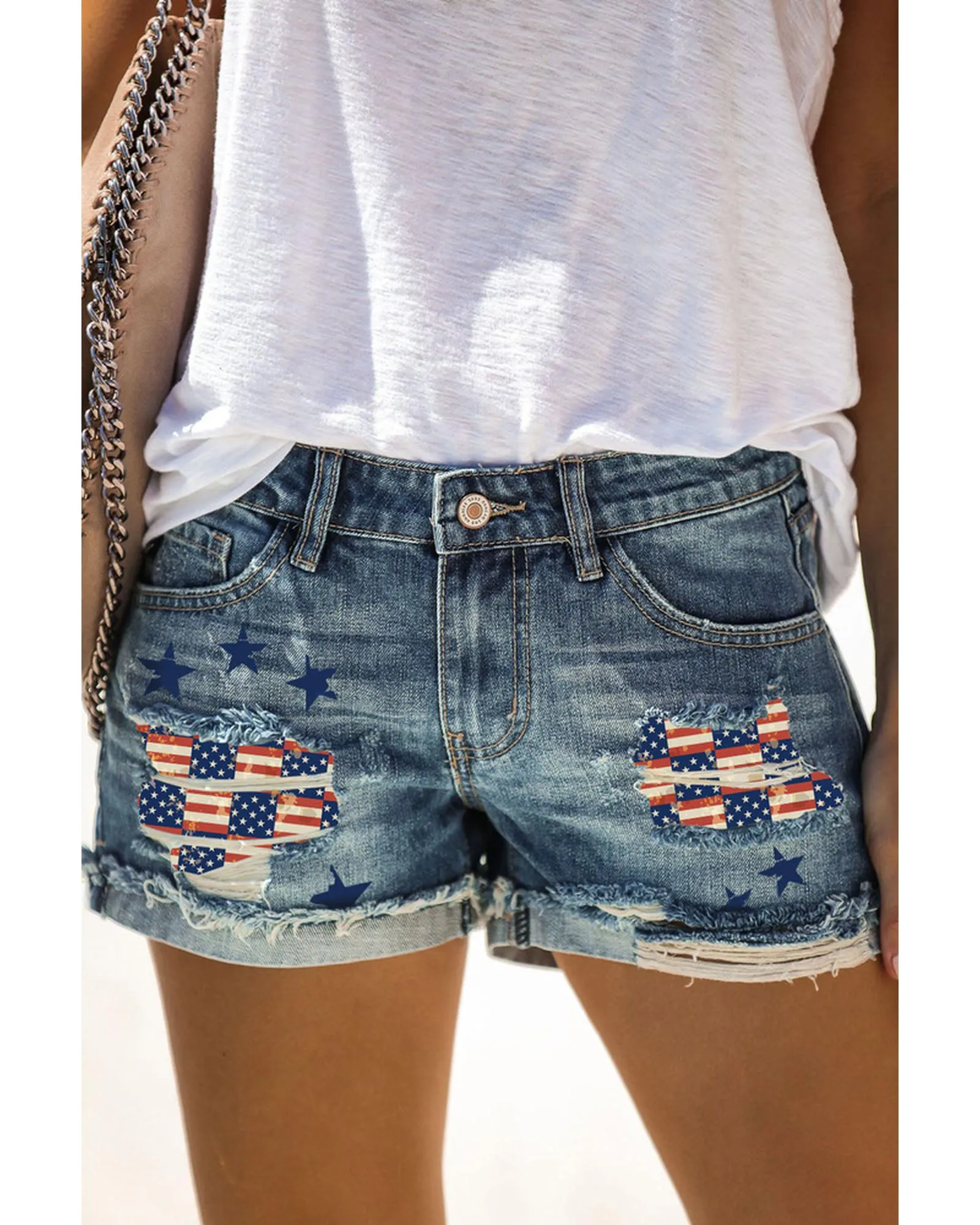 Azura Exchange American Flag Patchwork Denim Shorts - M