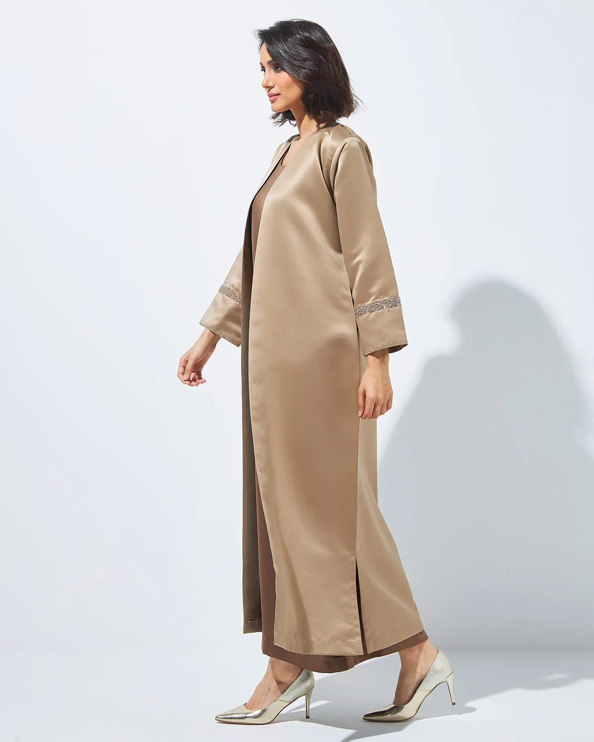 Beige Abaya with Embellished Sleeves