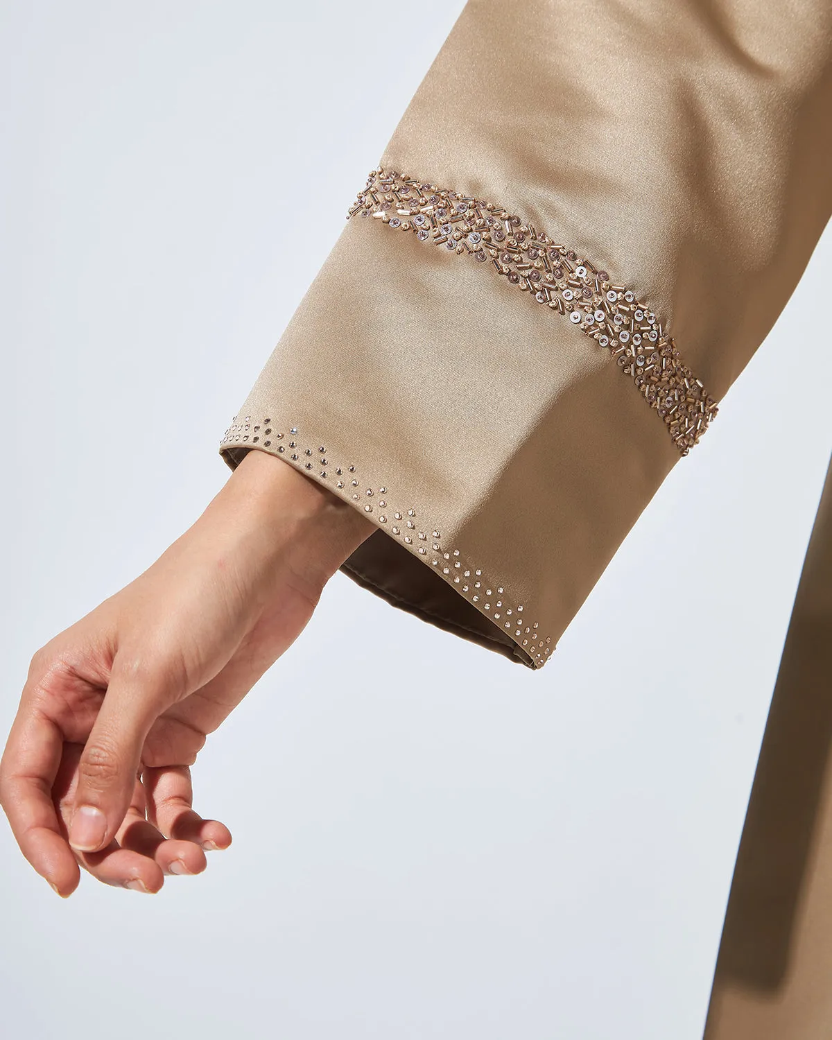 Beige Abaya with Embellished Sleeves