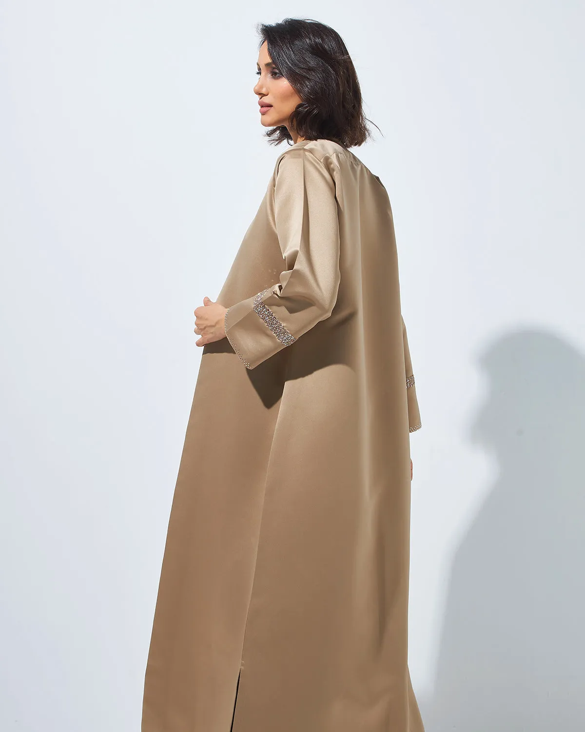Beige Abaya with Embellished Sleeves