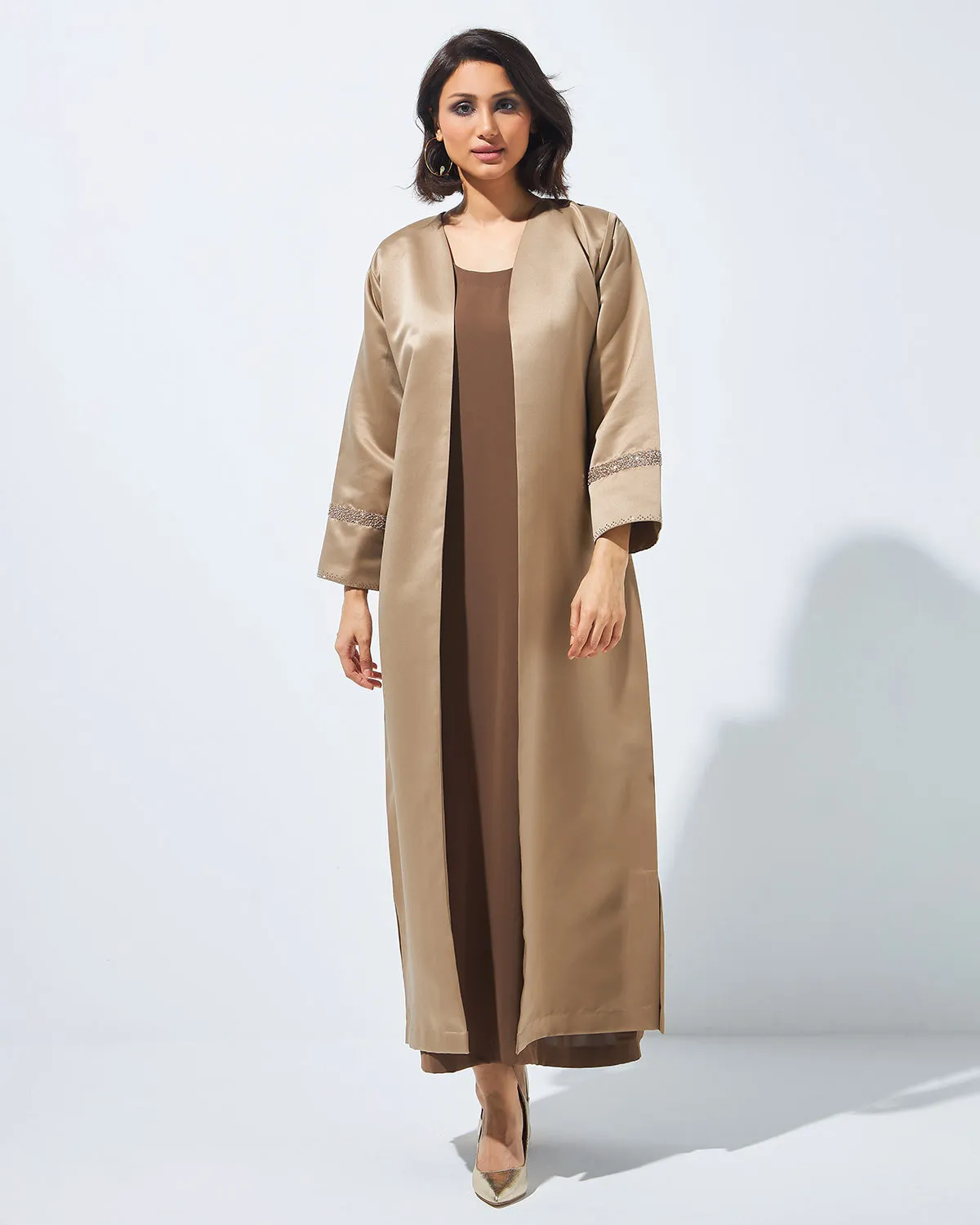 Beige Abaya with Embellished Sleeves