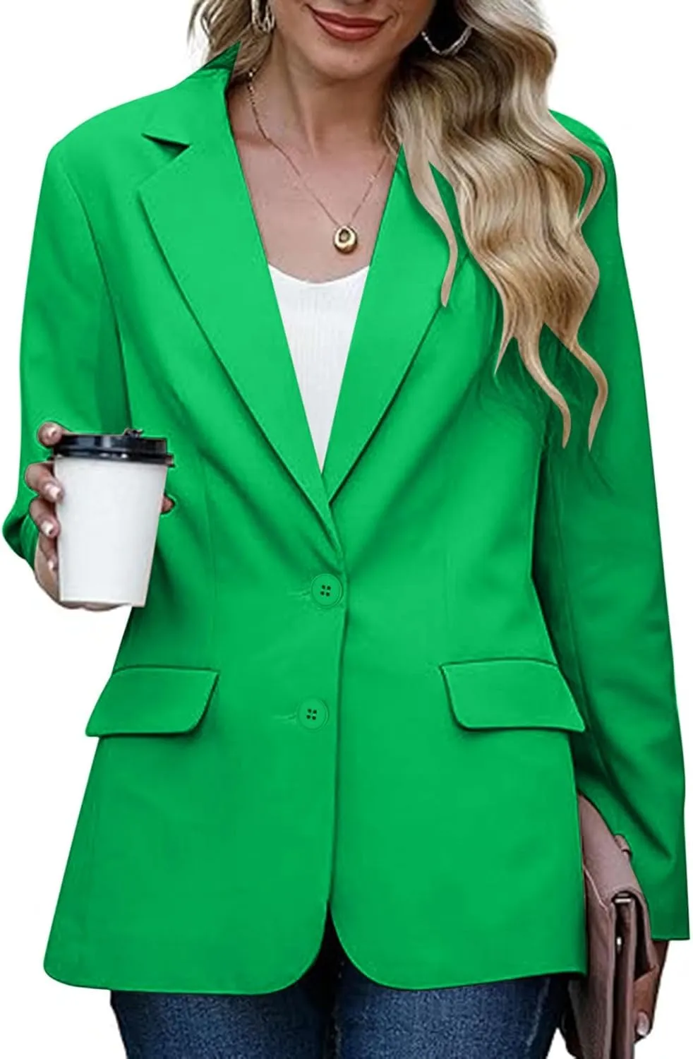 Blazers for Women Trendy Dressy Suit Jackets,2024 Winter Bussiness Suit Clothes,Long Sleeve Button Open Front Tops