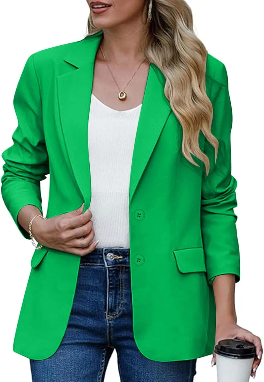 Blazers for Women Trendy Dressy Suit Jackets,2024 Winter Bussiness Suit Clothes,Long Sleeve Button Open Front Tops