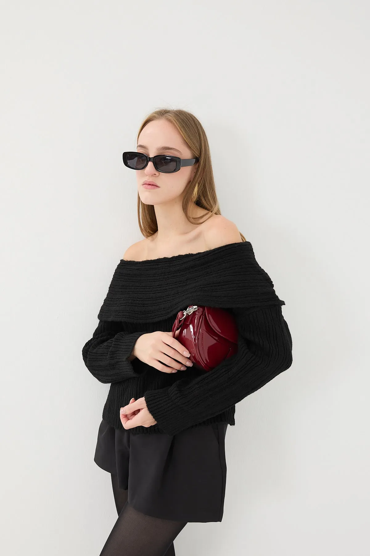 Boat Neck Long Sleeve Knit Sweater