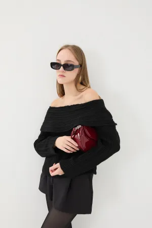 Boat Neck Long Sleeve Knit Sweater