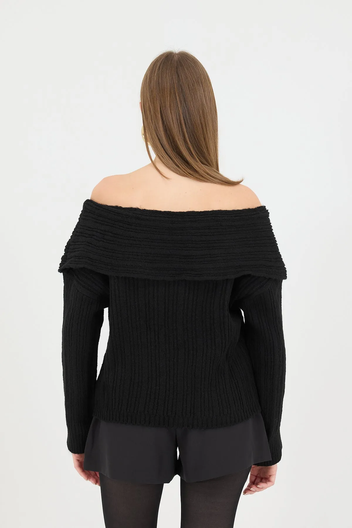 Boat Neck Long Sleeve Knit Sweater