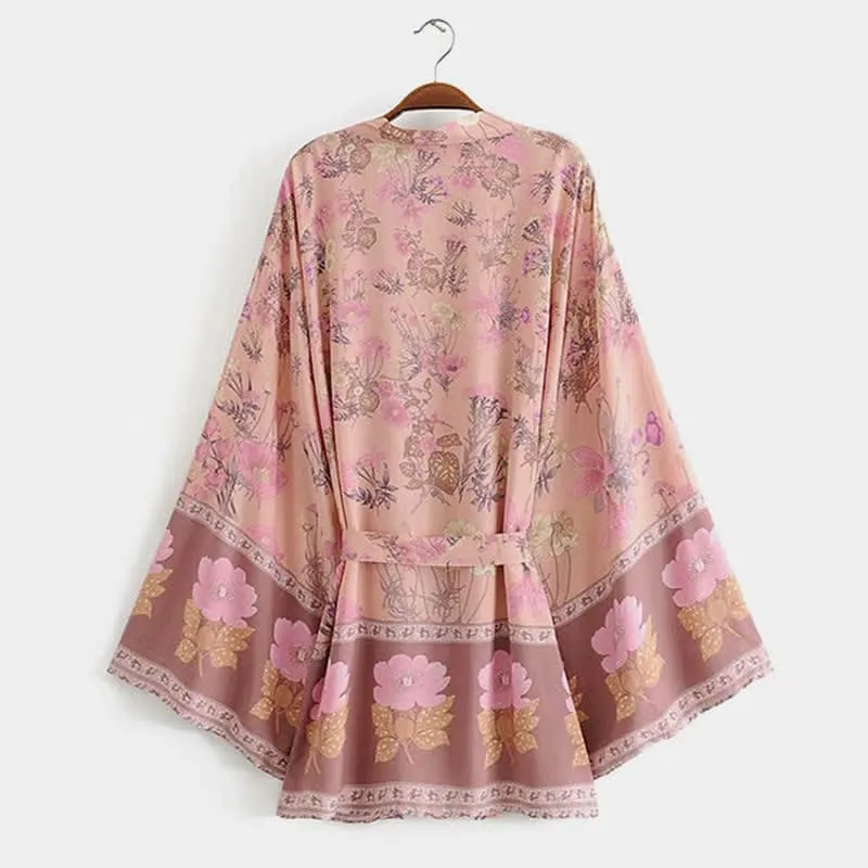 Boho Blossom Print Belt Cardigan Outerwear