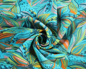 Botanical Floral 100% Viscose Challis dress fabric x 1/2m. Teal/aqua