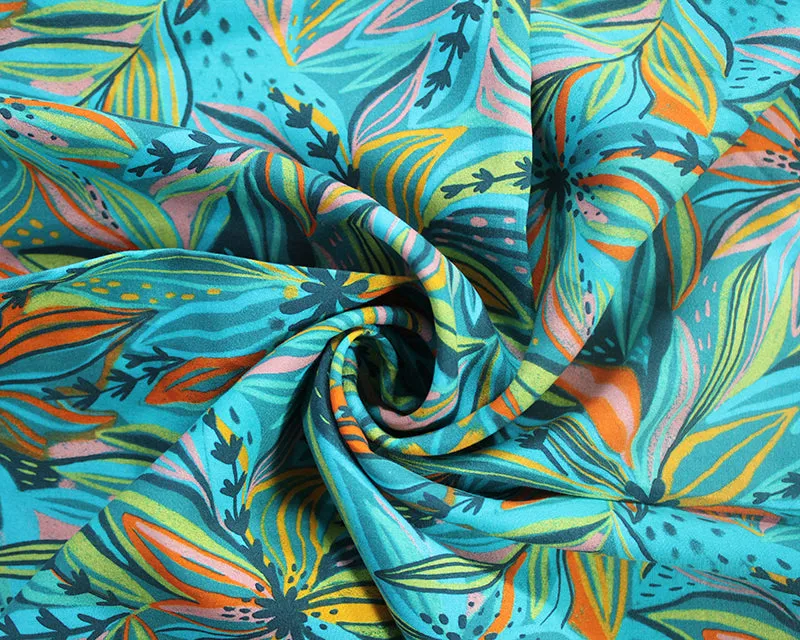 Botanical Floral 100% Viscose Challis dress fabric x 1/2m. Teal/aqua
