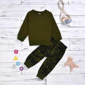 Boys Solid Camouflage Printed Tops & Pants Wholesale Boy Clothing