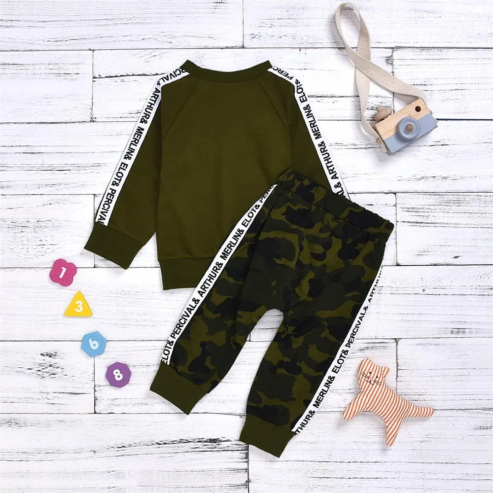 Boys Solid Camouflage Printed Tops & Pants Wholesale Boy Clothing
