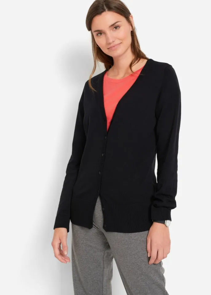 Bpc Bonprix Collection fine knit jacket with button placket, black