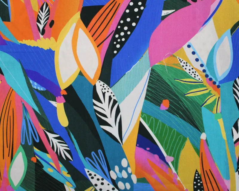 Bright Jungle Tropical Flowers 100% Viscose Challis dress fabric per 1/2m