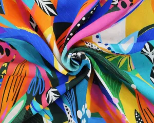 Bright Jungle Tropical Flowers 100% Viscose Challis dress fabric per 1/2m