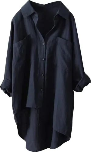 Button Down Blouses Tops Women Linen Shirts Autumn and Winter Work Daily Long Sleeved Slim Light Blue Shirt Top