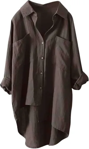 Button Down Blouses Tops Women Linen Shirts Autumn and Winter Work Daily Long Sleeved Slim Light Blue Shirt Top
