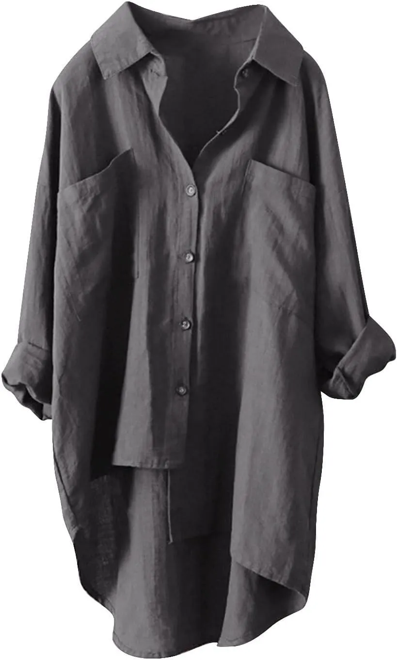 Button Down Blouses Tops Women Linen Shirts Autumn and Winter Work Daily Long Sleeved Slim Light Blue Shirt Top
