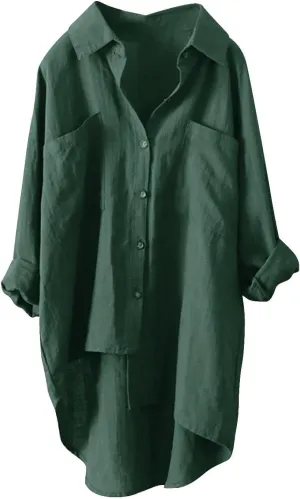 Button Down Blouses Tops Women Linen Shirts Autumn and Winter Work Daily Long Sleeved Slim Light Blue Shirt Top