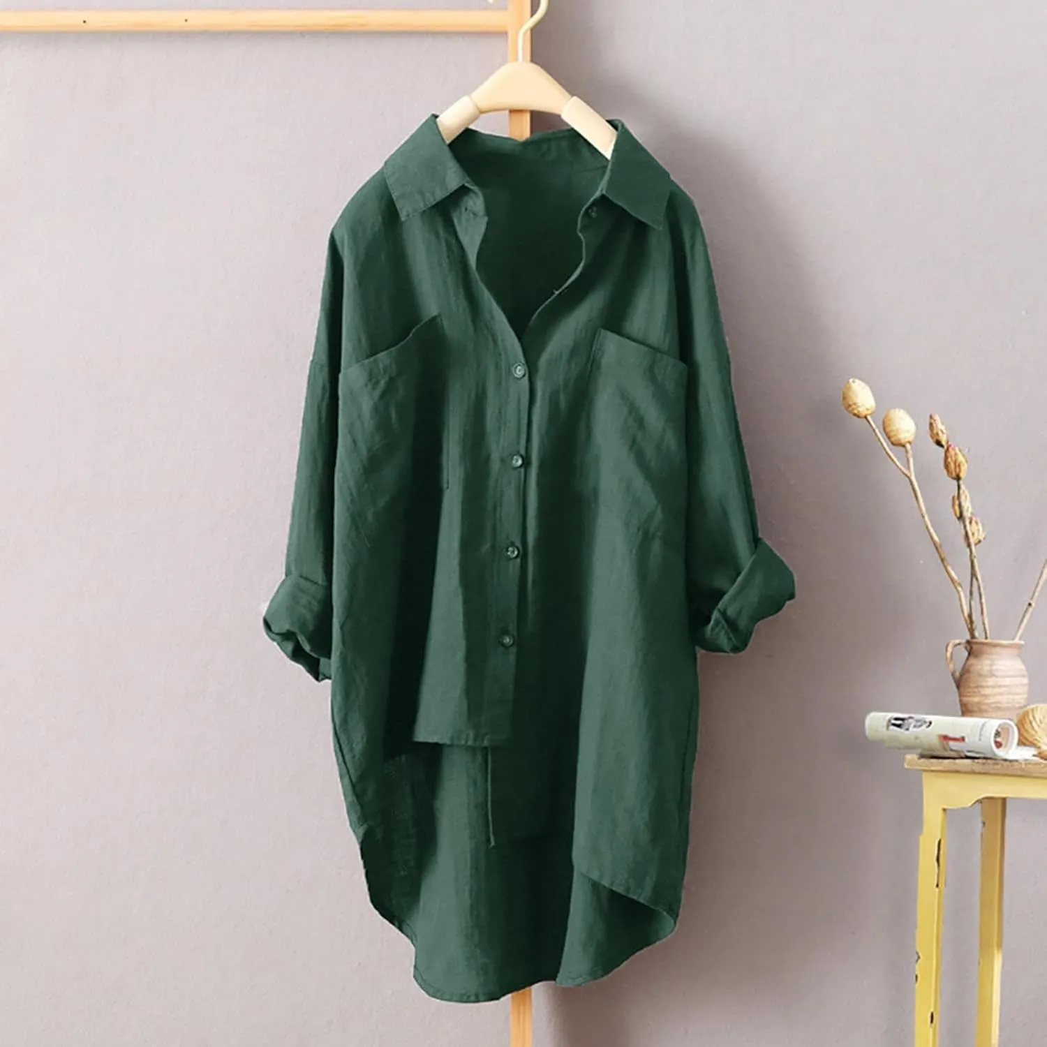 Button Down Blouses Tops Women Linen Shirts Autumn and Winter Work Daily Long Sleeved Slim Light Blue Shirt Top
