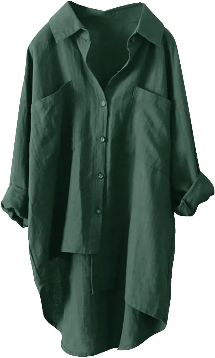 Button Down Blouses Tops Women Linen Shirts Autumn and Winter Work Daily Long Sleeved Slim Light Blue Shirt Top
