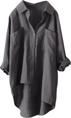 Button Down Blouses Tops Women Linen Shirts Autumn and Winter Work Daily Long Sleeved Slim Light Blue Shirt Top