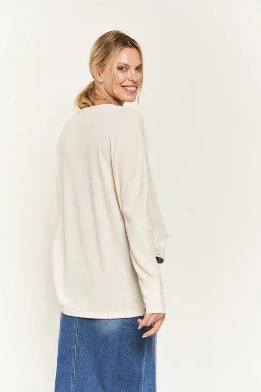 Button Down Side Slit Pullover Knit Top KRT1775
