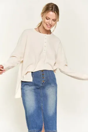 Button Down Side Slit Pullover Knit Top KRT1775