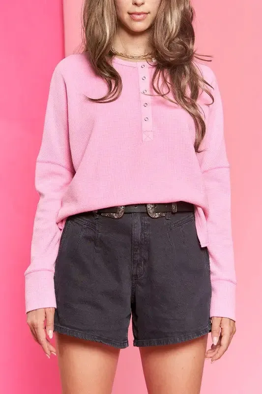 Button Down Side Slit Pullover Knit Top KRT1775