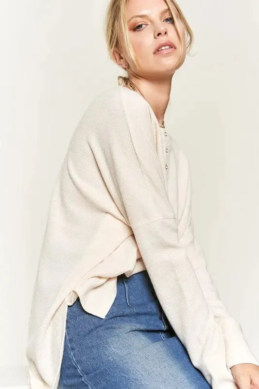 Button Down Side Slit Pullover Knit Top KRT1775