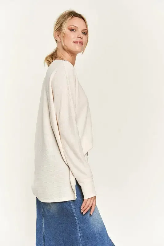 Button Down Side Slit Pullover Knit Top KRT1775
