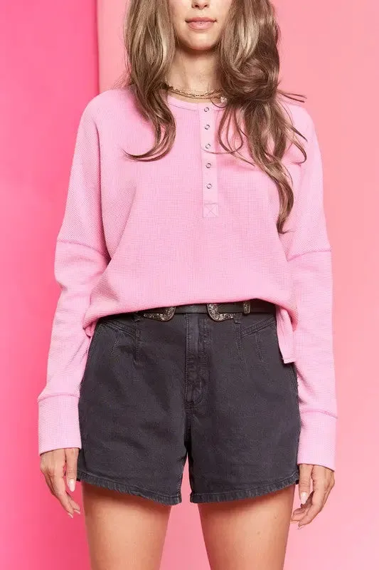 Button Down Side Slit Pullover Knit Top KRT1775
