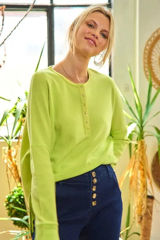 Button Down Side Slit Pullover Knit Top KRT1775