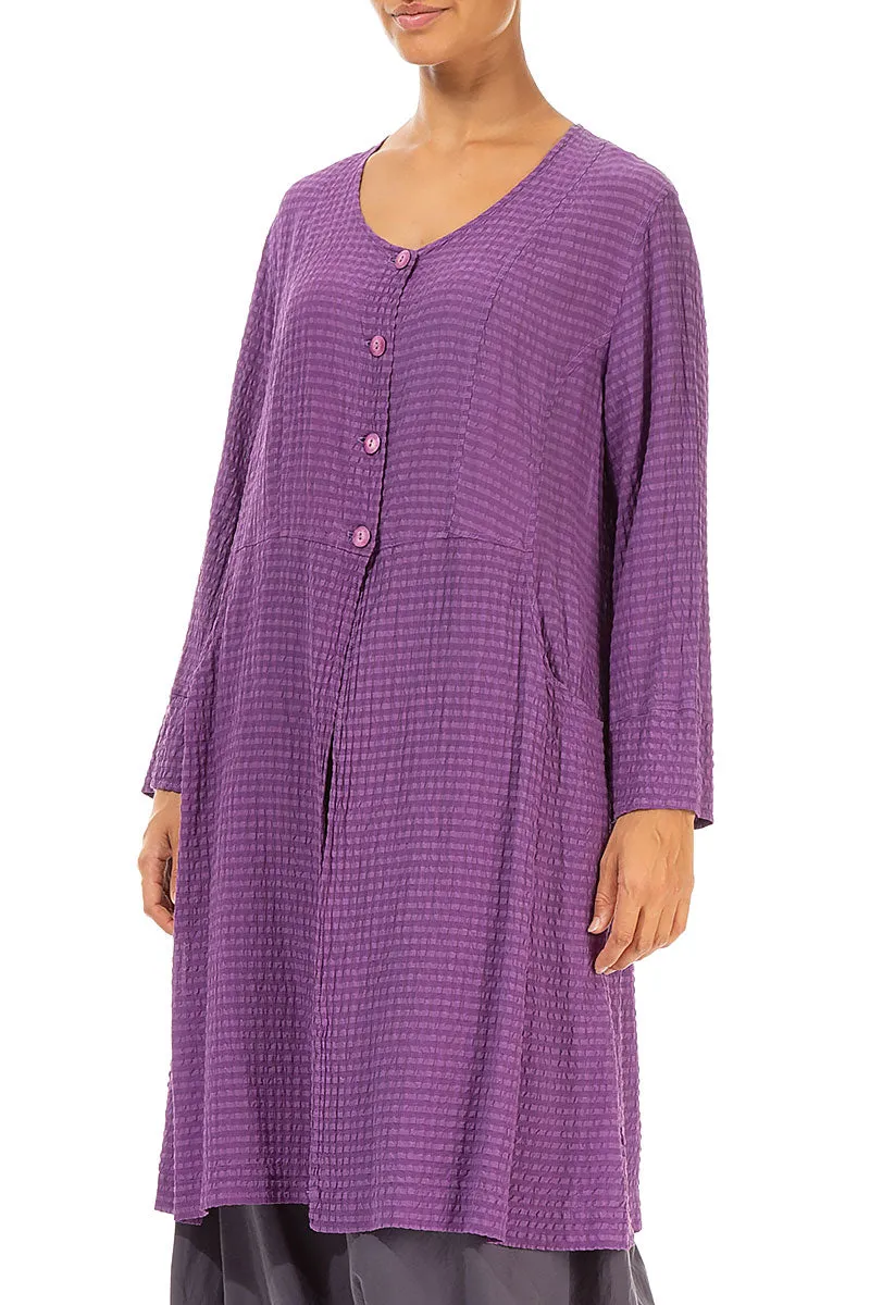 Buttoned Purple Textured Silk Jacket
