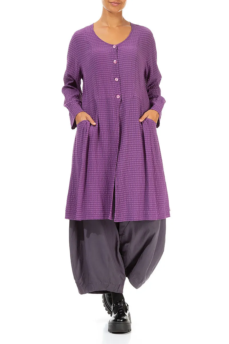 Buttoned Purple Textured Silk Jacket