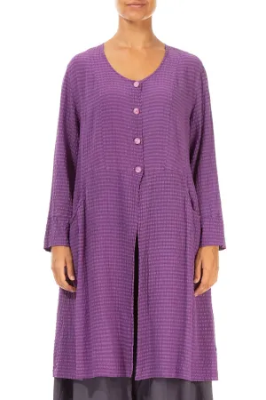 Buttoned Purple Textured Silk Jacket