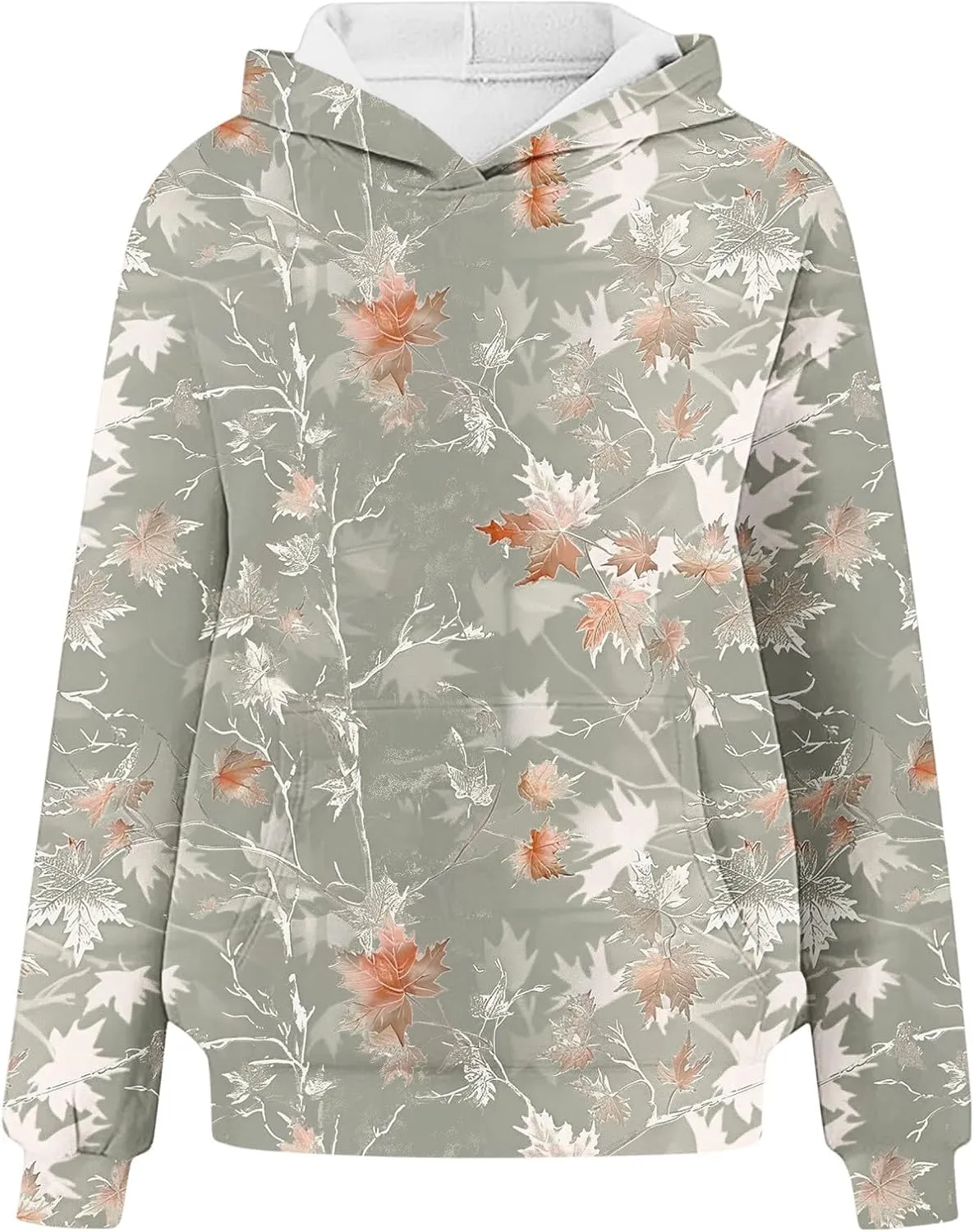 Camo Hoodie for Women Men Long Sleeve Maple Leaf Print Fleece Hoodies Oversized Hooded Sweatshirt Pullover with Pocket