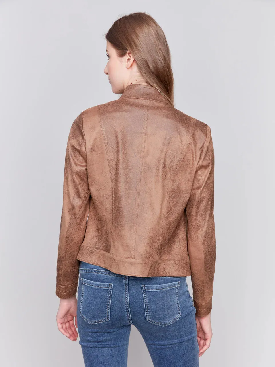 CHARLIE B Vintage Faux Leather Jacket - Truffle