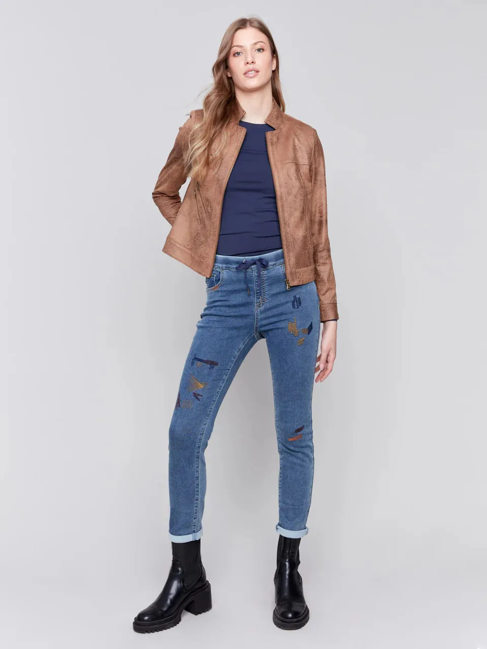 CHARLIE B Vintage Faux Leather Jacket - Truffle