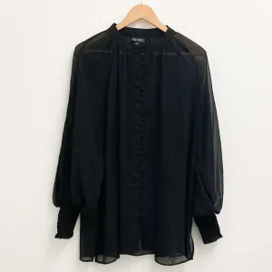 City Chic Black Sheer Long Sleeve Button Down Top UK 14