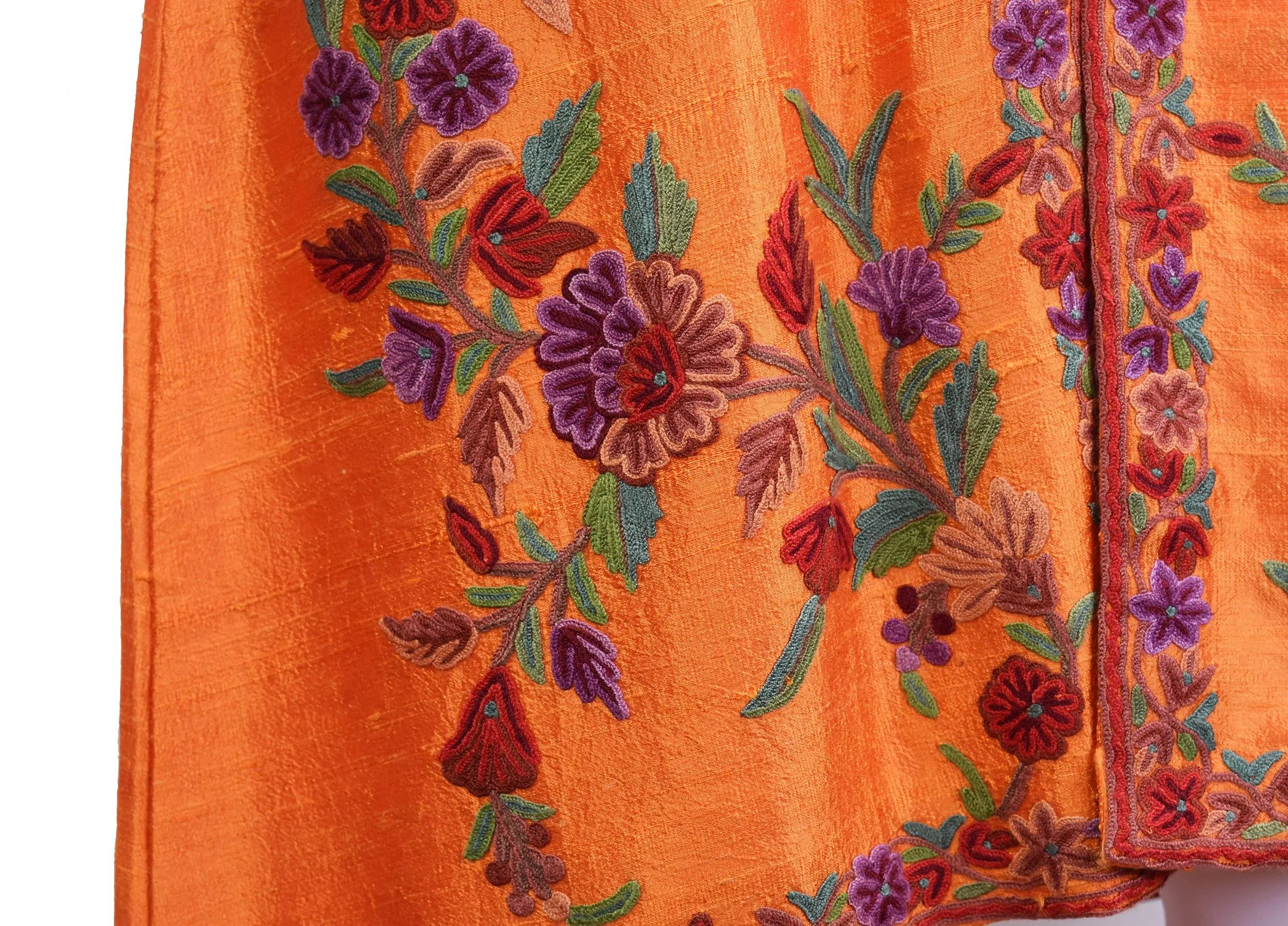 Clio Silk Jacket Dinner Floral Evening Dress Coat Hand Embroidered Kashmir