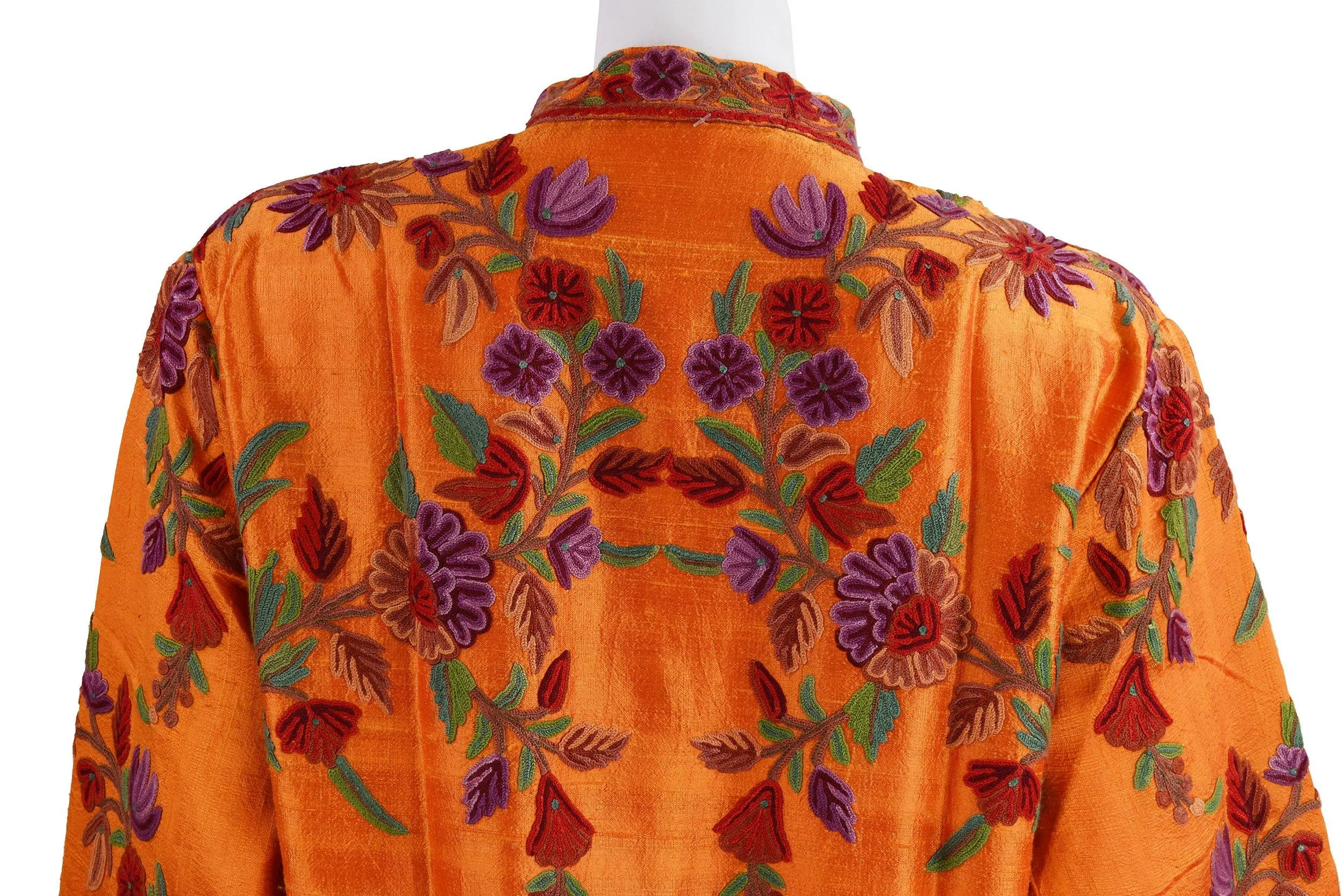 Clio Silk Jacket Dinner Floral Evening Dress Coat Hand Embroidered Kashmir
