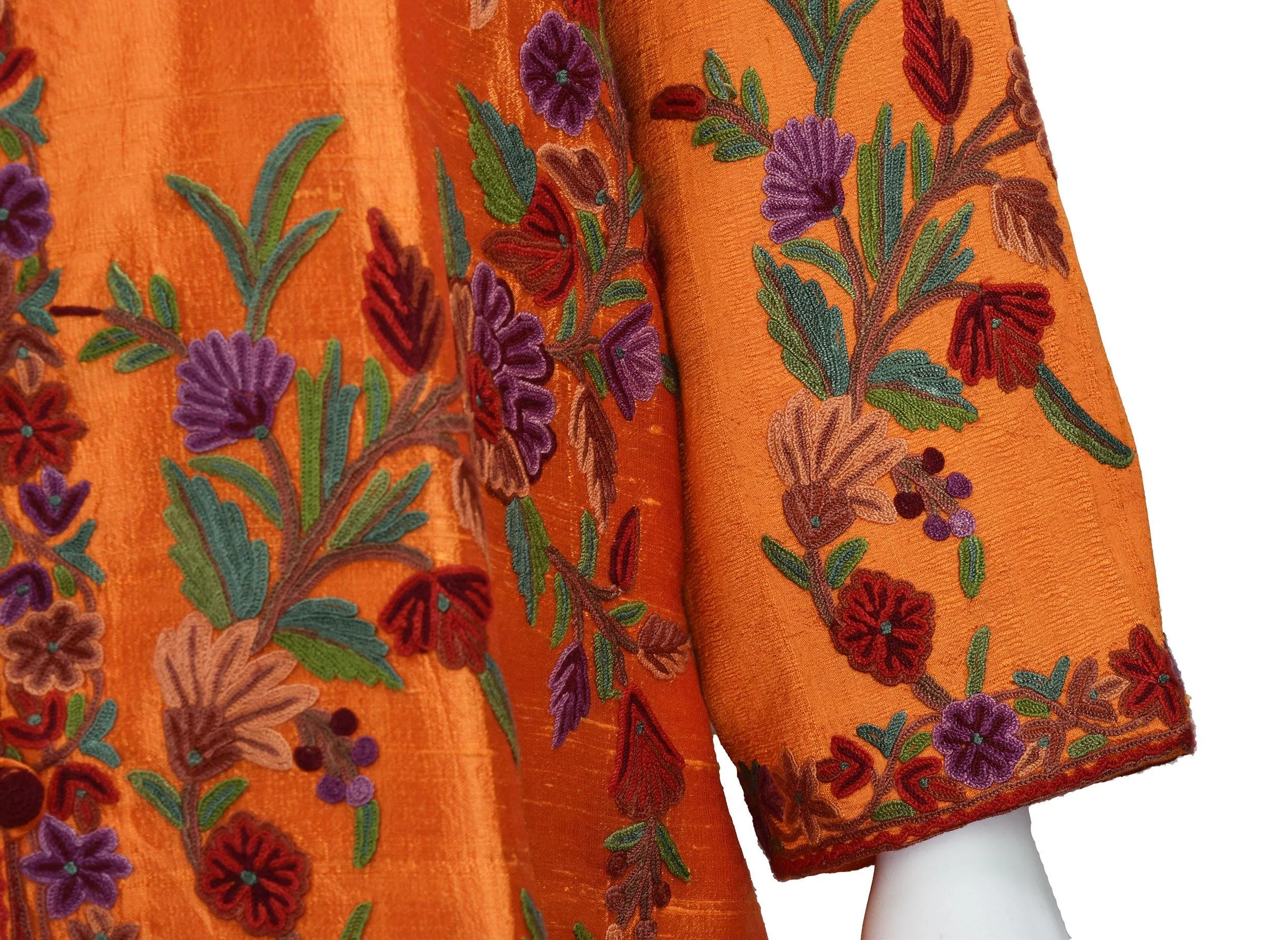 Clio Silk Jacket Dinner Floral Evening Dress Coat Hand Embroidered Kashmir